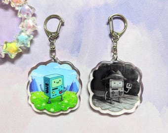 Happy BMO & Noir BMO Double Sided 2.25" Acrylic Charm, Adventure Time Charms, Cartoon, Animation, Anime, Epoxy Resin Keychain, Cute Gift