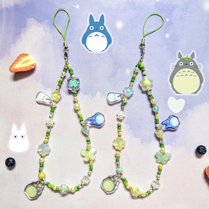 Totoro Handmade Acrylic Phone Charm, Kawaii Accessories, Cute Gift, Anime, Ghibli Aesthetic fanart jewelry, beaded wrist lanyard, Flower