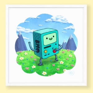 Happy BMO Art Print, Aesthetic Home Wall Decor, Cartoon Fanart, digital drawing art print, Cute Gift, Adventure Time, Kawaii Art Print