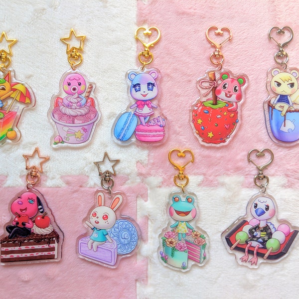 Animal Crossing Desserts Glitter Epoxy Resin 2.75" Acrylic Charm, Double Sided ACNH Keychain, Kawaii Accessory, Cute Gift, Video Game Charm