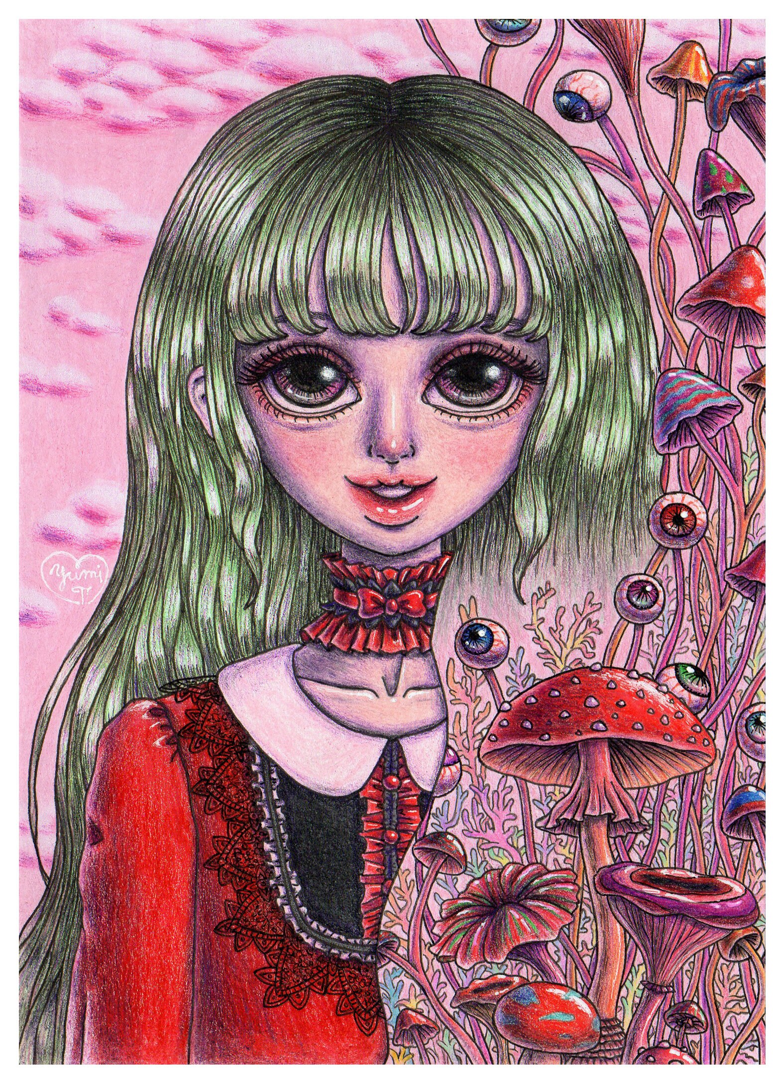 Mushroom Girl Art Print 5 x 7 Kawaii Cute Art Etsy