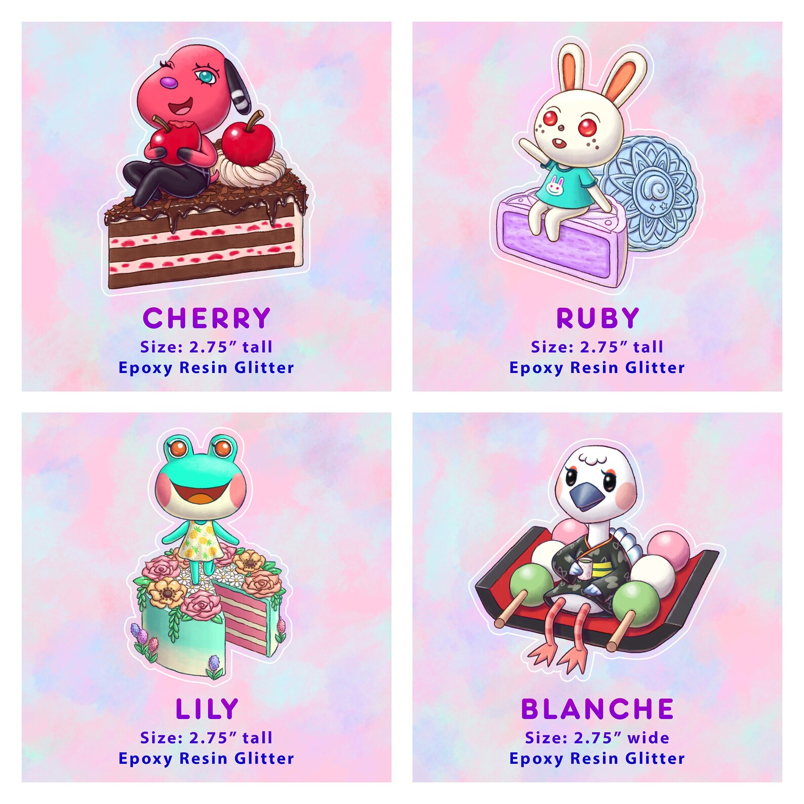 Animal Crossing Villagers with Desserts Glitter Epoxy Resin | Etsy