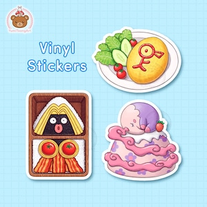 Pegatina de vinilo con diseño de plato de poke, pegatinas para botella de agua, planificador de diario de videojuegos, regalo de anime bonito, papelería nostálgica kawaii, resistente al agua