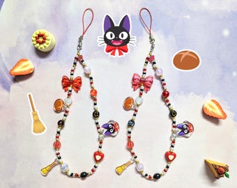 Pingente de acrílico para celular JiJi feito à mão, acessórios kawaii, presente fofo, anime, joias com estética Ghibli, serviço de entrega da Kiki, pão
