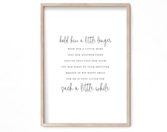 Hold Him a Little Longer Baby Quote Art, Above Crib Printable for Boy Nursery Decor Printable Wall Art, Baby Shower Gift for Boys Room