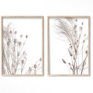 Set of 2 Farmhouse Decor Botanical Print Digital Download, 2 Piece Floral Printable Wall Art, Neutral Bedroom Decor, Dried Flower Wall Art image 1