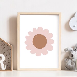 Cute Flower Wall Art Printable Tan and Pink Nursery Decor Ideas for Girls Bedroom, Pink Floral Nursery Decor Boho Simple Flower Illustration