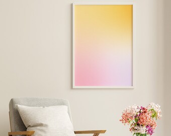 Arte rosa y amarillo, arte de pared imprimible con aura amarilla y rosa, decoración rosa estética de arte de pared degradado, arte de pared colorido, decoración de pared relajante
