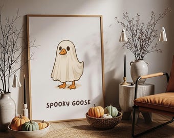 Spooky Goose Halloween Printable Art, Silly Goose Ghost Poster, Funny Fall Decor