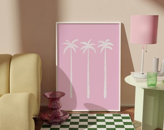Roze palmboom print Instant Download roze kust poster esthetische roze Beachy Wall Art Hawaii Gallery Wall Art schattig roze muur decor