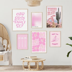 Pink Coastal Cowgirl Galería Estética Wall Art Set Yeehaw Poster Pink Cowgirl Boots Print Cowgirl Wall Art Bundle Preppy Western Room Decor