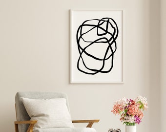 Black and White Abstract Art, Minimalist Printable Wall Art, Scribble Art Abstract Painting, Minimalist Art, Extra Large Printable Wall Art