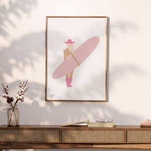 Surfing Cowgirl Print Instant Download Pink Cowgirl Aesthetic Surfing Poster Aesthetic Pink Wall Art Preppy Gallery Wall Art Pink Wall Decor