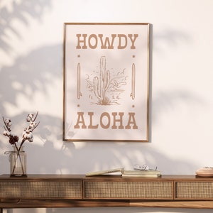 Beige Howdy Print Aloha Coastal Cowgirl Printable Wall Art Surfing Cowgirl Aesthetic Neutral Western Decor Southwestern Aesthetic Decor