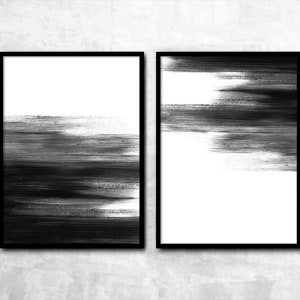 Set of 2 Black And White Abstract Painting Printable Wall Art, Extra Large 2 Piece Wall Art, Monochrome Minimalist Art, Contemporary Art image 5