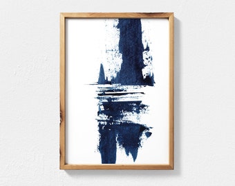 Abstract Painting Navy Blue Wall Art, Coastal Decor Printable Wall Art, Abstract Wall Art Digital Download, Navy Blue Minimalist Wall Decor