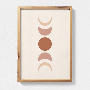 Boho Moon Phases Printable Wall Art, Mid Century Modern Moon Printable Art, Fall Colors Terracotta and Beige Bohemian Printable Wall Art