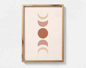 Boho Moon Phases Printable Wall Art, Mid Century Modern Moon Printable Art, Fall Colors Terracotta and Beige Bohemian Printable Wall Art