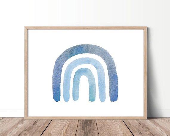 Navy Blue Rainbow Printable Wall Art, Baby Boy Nursery Decor, Rainbow Baby Gift, Blue Nursery Decor, Watercolor Rainbow Art