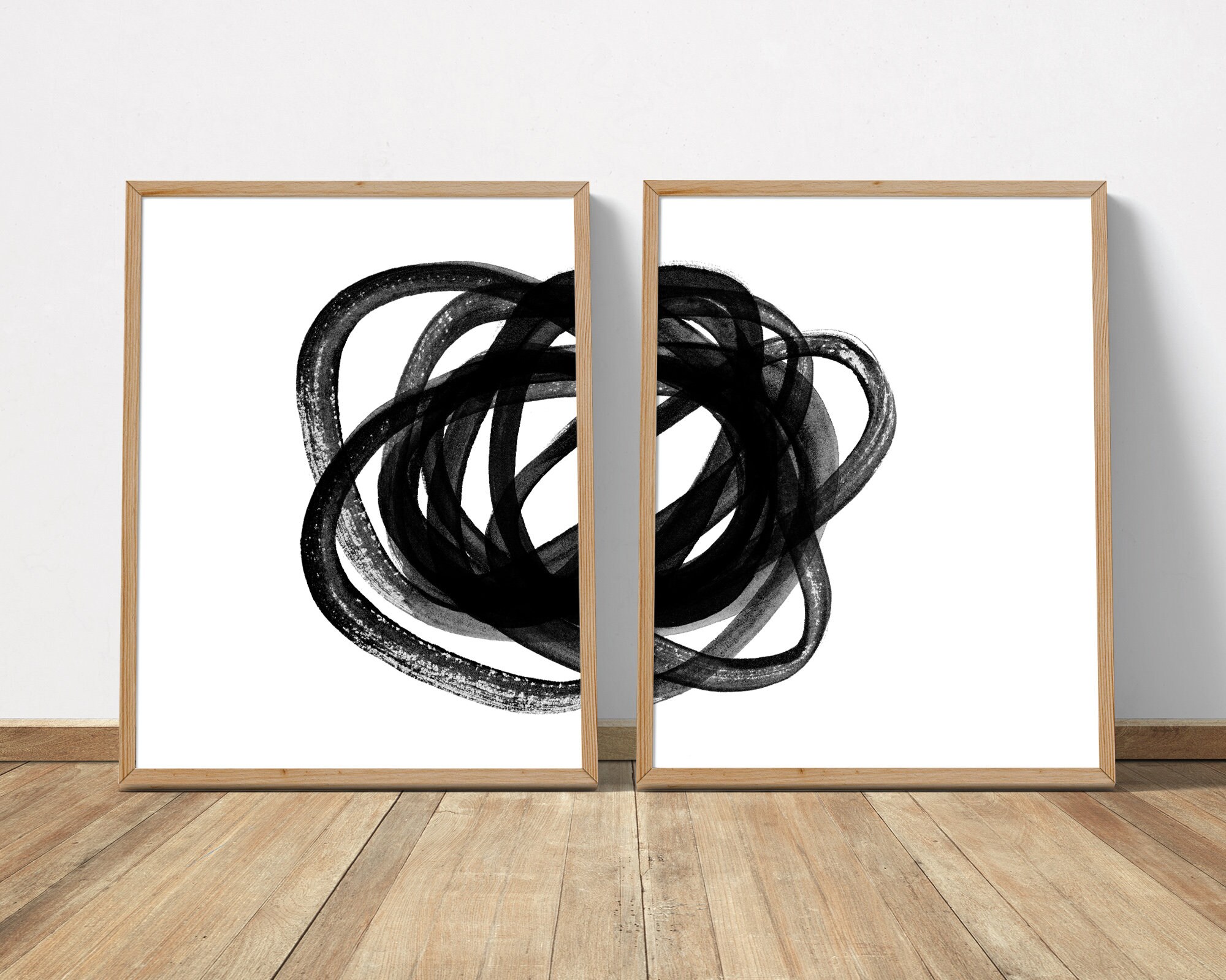 Black and White Abstract Art 2 Piece Wall Art, Scribble Art Set of 2 ...