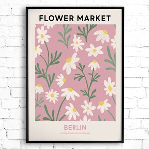 Berlin Flower Market Printable Wall Art, Pink Flower Market Poster, Daisy Wall Art Flower Painting, Berlin Print, Pink Botanical Print image 8