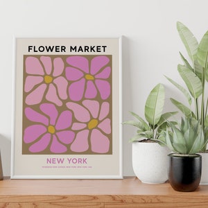New York Flower Market Printable Wall Art, Pink Flower Market Poster, Abstract Flower Painting, New York Print, Abstract Pink Daisy Art image 6