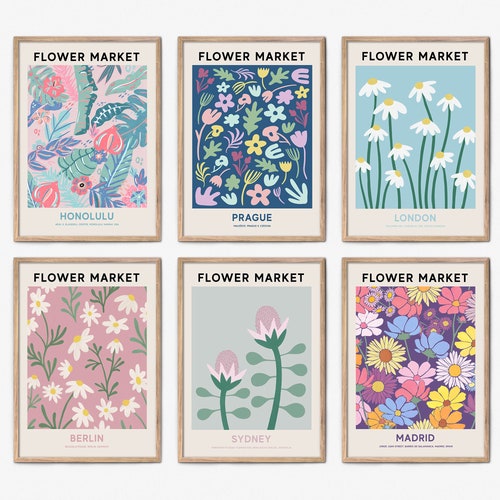 Flower Market Set of 6 Prints Botanical Wall Decor Flower - Etsy