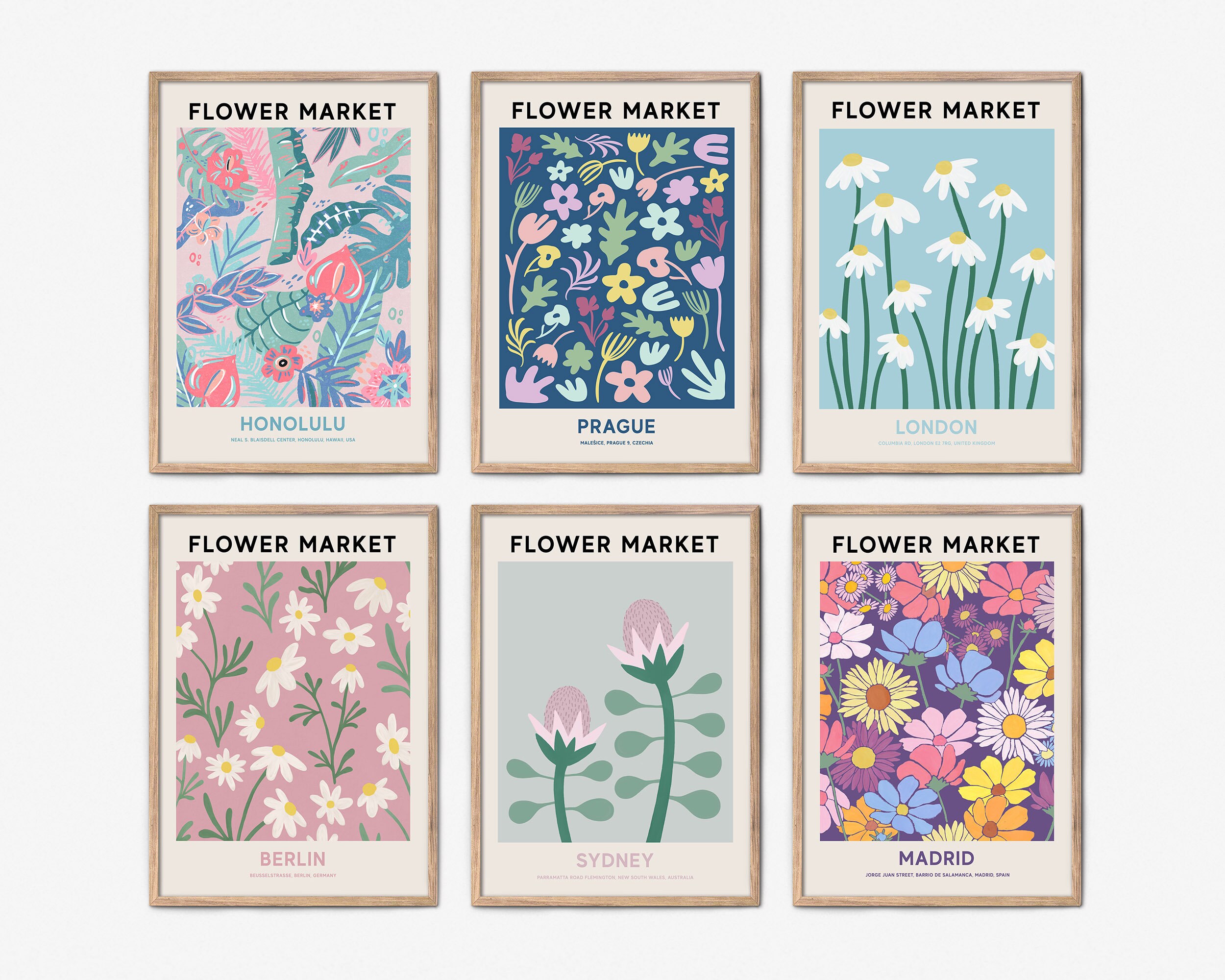 Flower Market Set of 6 Prints, Botanical Wall Decor, Flower Market ...