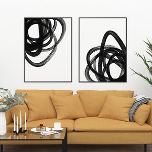 Black and White Abstract Art 2 Piece Wall Art, Scribble Art Set of 2 ...