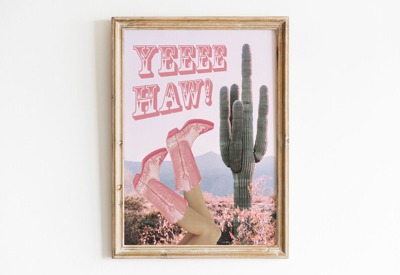 Pinkes Cowgirl ästhetisches Poster, rosa Cowboystiefel Druck, Yeehaw Poster mit Kaktus, Retro rosa Cowgirl Poster digitaler Download Bild 4