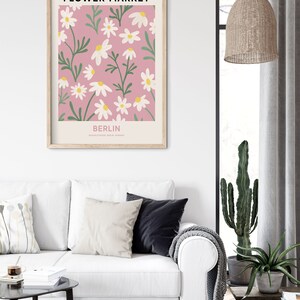 Berlin Flower Market Printable Wall Art, Pink Flower Market Poster, Daisy Wall Art Flower Painting, Berlin Print, Pink Botanical Print image 7