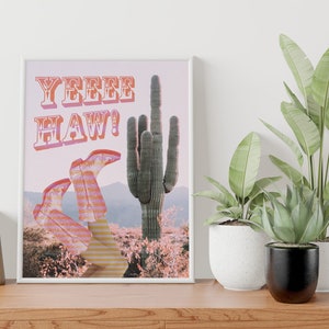 Pinkes Cowgirl ästhetisches Poster, rosa Cowboystiefel Druck, Yeehaw Poster mit Kaktus, Retro rosa Cowgirl Poster digitaler Download Bild 5