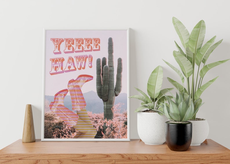 Pinkes Cowgirl ästhetisches Poster, rosa Cowboystiefel Druck, Yeehaw Poster mit Kaktus, Retro rosa Cowgirl Poster digitaler Download Bild 5