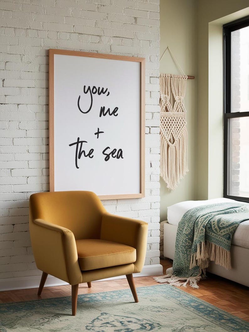 You me and the sea printable quote art, Printable Wall Art, Coastal Wall Art, Gift for Her, Gift for Him, Love Quote, You and Me, Beach Art image 2