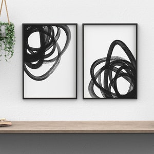 Black and White Abstract Art 2 Piece Wall Art, Scribble Art Set of 2 ...