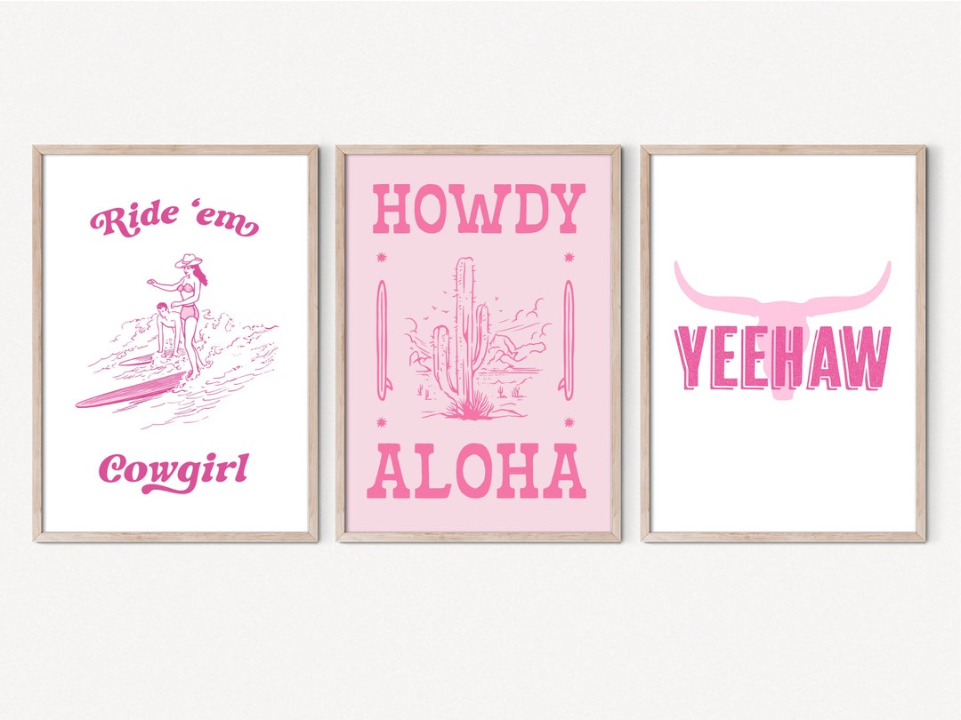 Set of 3 Prints Pink Cowgirl Wall Art Coastal Cowgirl Aesthetic Pink 3 ...
