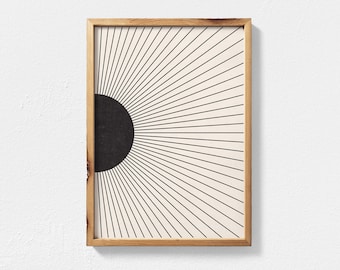 Boho Sunburst Printable Wall Art, Abstract Sun Mid Century Modern Art, Geometric Sunrise Print, Bohemian Printable Wall Art Sun Burst