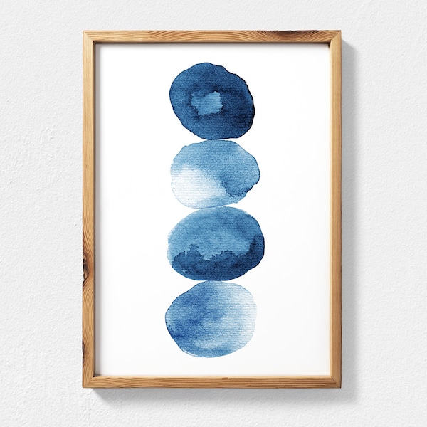 Navy Blue Wall Art Digital Download, Navy Blue Watercolour Circles, Minimalist Scandinavian Art, Wabi Sabi Printable Abstract Navy Blue Art