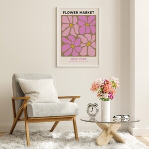 New York Flower Market Printable Wall Art, Pink Flower Market Poster, Abstract Flower Painting, New York Print, Abstract Pink Daisy Art image 3