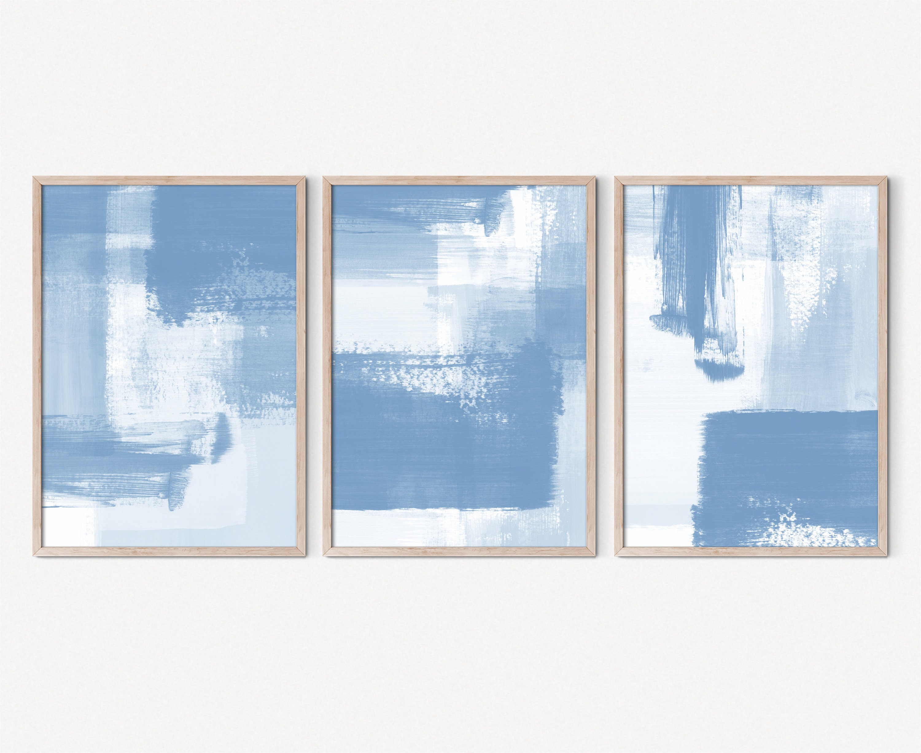 Blue and White Abstract Art 3 Piece Wall Art, Contemporary Abstract Art ...