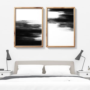 Set of 2 Black And White Abstract Painting Printable Wall Art, Extra Large 2 Piece Wall Art, Monochrome Minimalist Art, Contemporary Art image 6