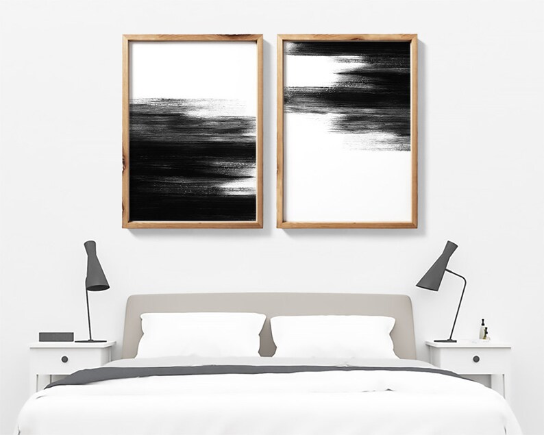 Set of 2 Black And White Abstract Painting Printable Wall Art, Extra Large 2 Piece Wall Art, Monochrome Minimalist Art, Contemporary Art image 6