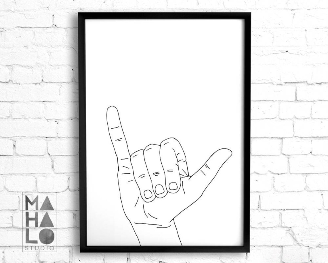 Shaka hand printable wall art hang loose hand gesture mahalo | Etsy