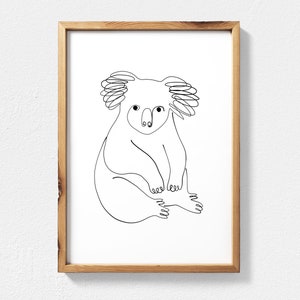 Australian Animal Printable Wall Art, Koala Print, Continuous Line Drawing, Single Line Black and White Line Art, Minimalist Wall Art