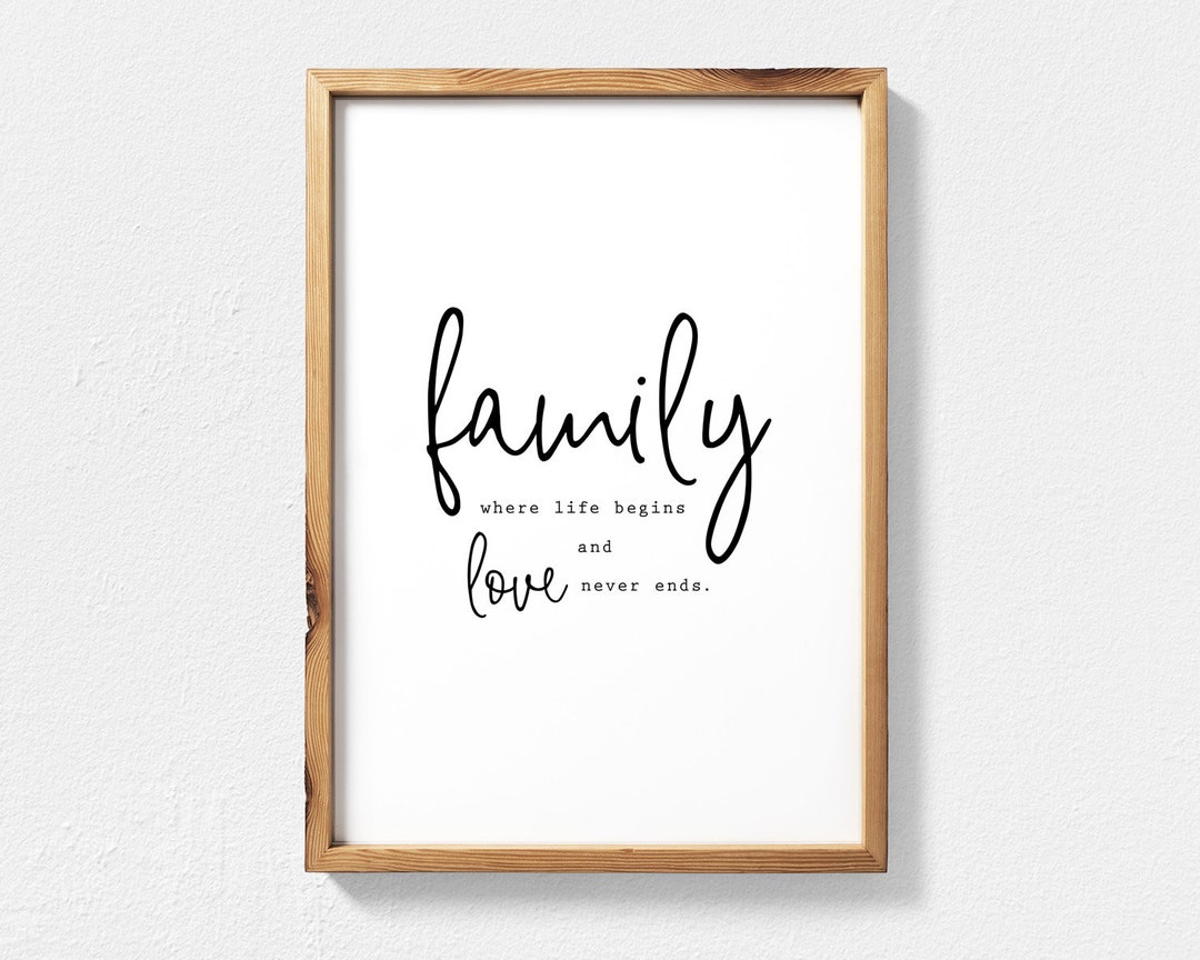 Family Quote Wall Art, Where Life Begins and Love Never Ends, Family