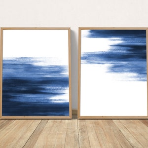 Marineblaue Wandkunst 2er-Set, Küstendekor druckbare Wandkunst, abstrakte extra große Wandkunst, Marineblaue minimalistische Kunst, zeitgenössische Kunst