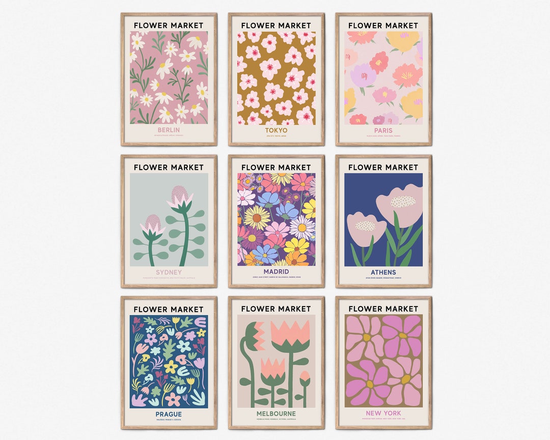 Flower Market Print Gallery Wall Set of 9 Printable Wall Art, Botanical ...