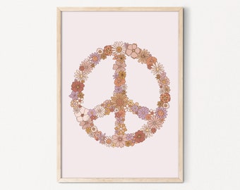 Floral Peace Zeichen Druck Kinderzimmer druckbare Wand Kunst Peace Symbol Kunst für Boho Kinderzimmer Dekor Baby Geschenk Boho Mädchen Zimmer Dekor Boho Florals
