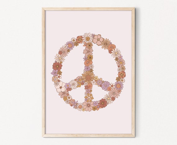 Floral Peace Sign Print Nursery Printable Wall Art Peace Symbol Art for Boho Nursery Decor Baby Gift Boho Girls Room Decor Boho Florals