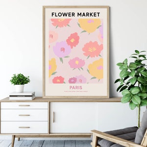 Paris Flower Market Print, Digital Flower Market Poster, Pink Flower Painting, Gallery Wall Art, Paris Travel Wall Art, Botanical Print image 7